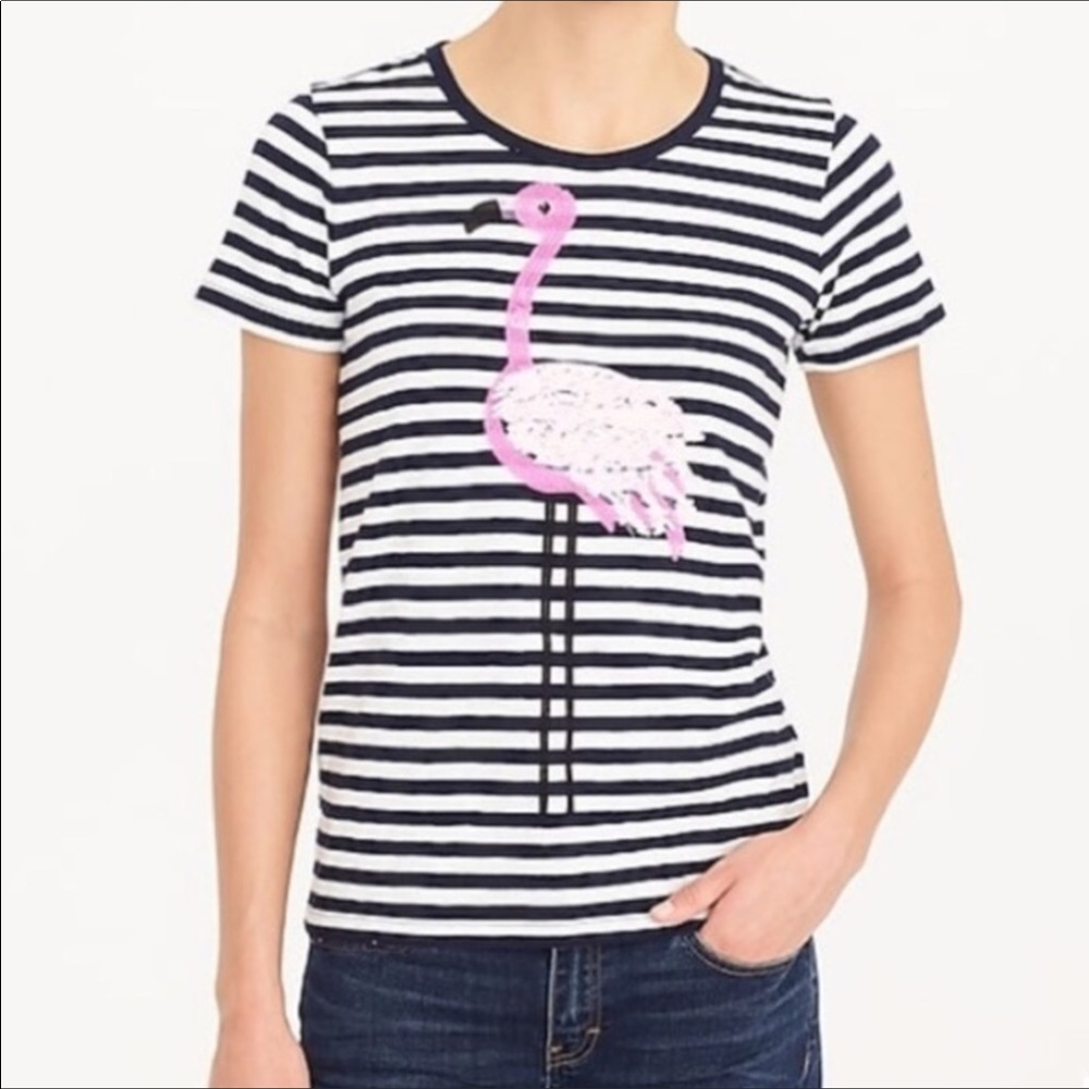 J Crew Collectors Flamingo Embelished Sequin Tee